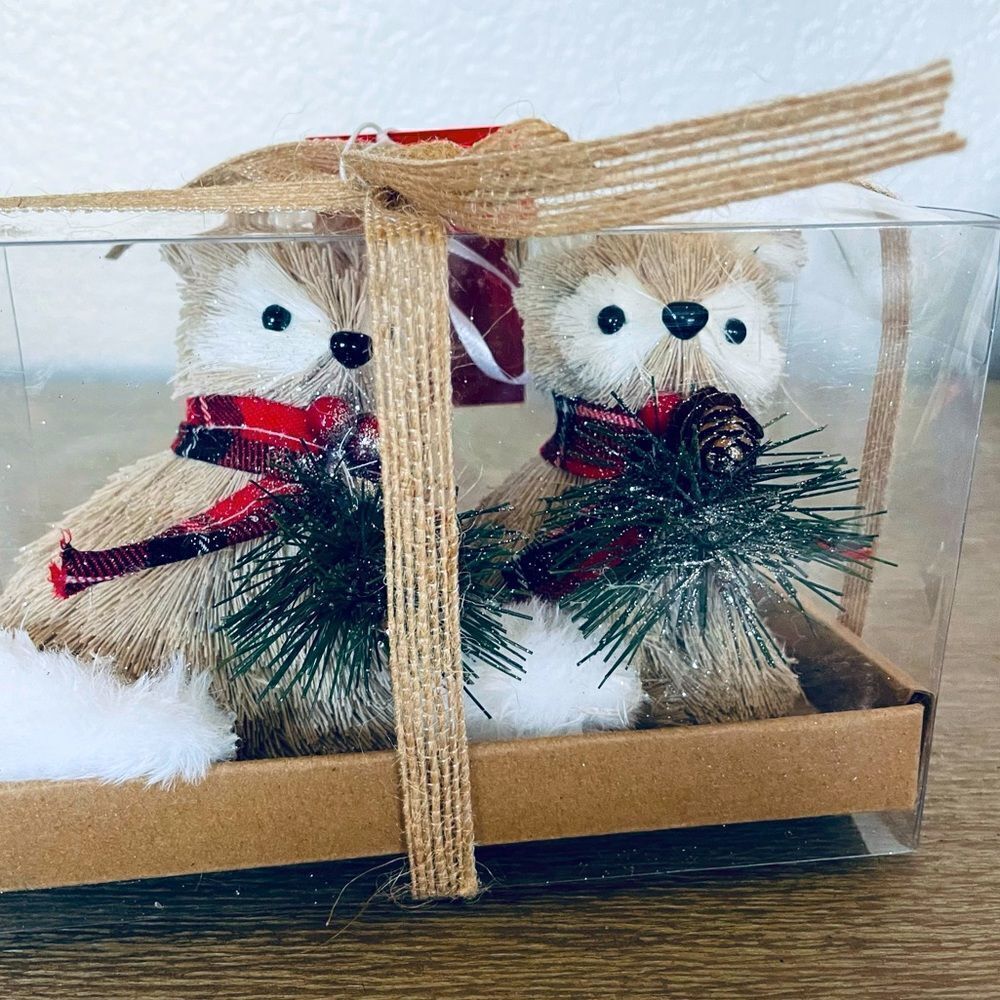 Christmas Fox Straw Figurine Ornaments Set